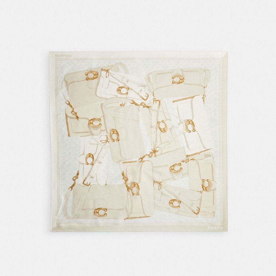 Lenço COACH Tabby Bag Print Silk Square Feminino Branco | 31740LVHW
