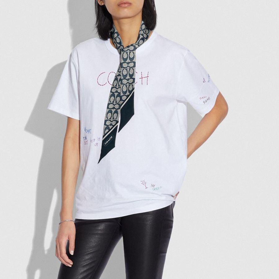 Lenço COACH Textured Signature Print Silk Skinny Feminino Pretas | 25174ZJIC