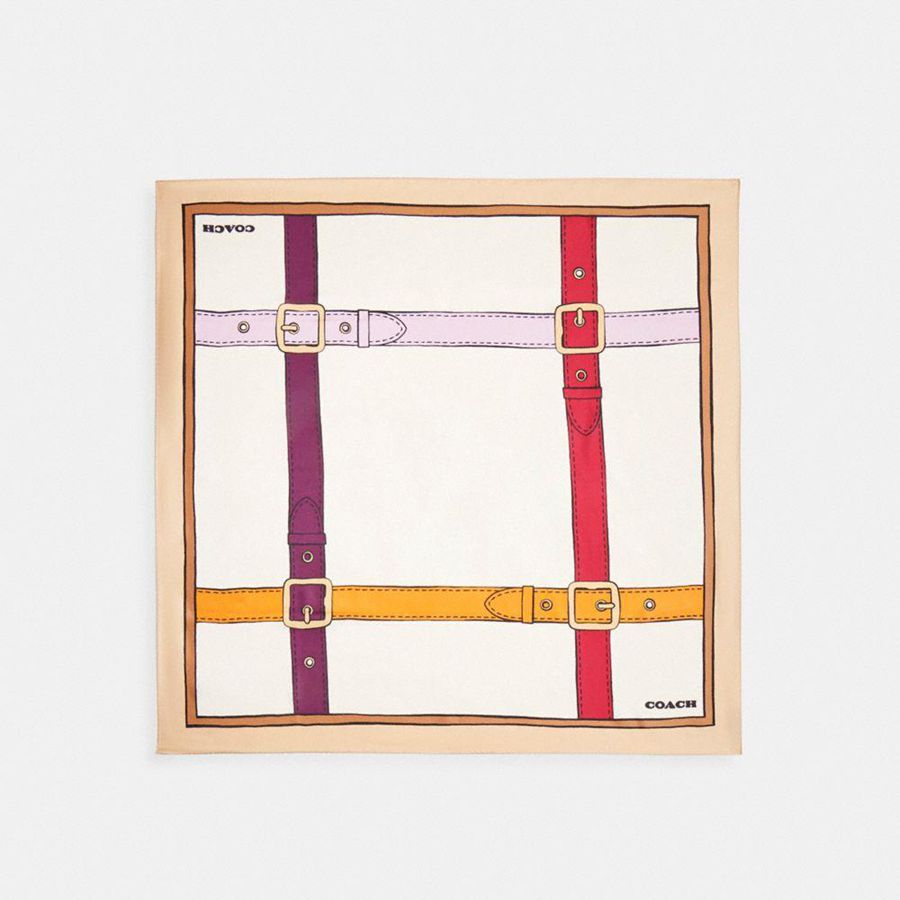 Lenço COACH Trompe L\'oeil Belt Print Silk Square Feminino Branco | 96528LCPR