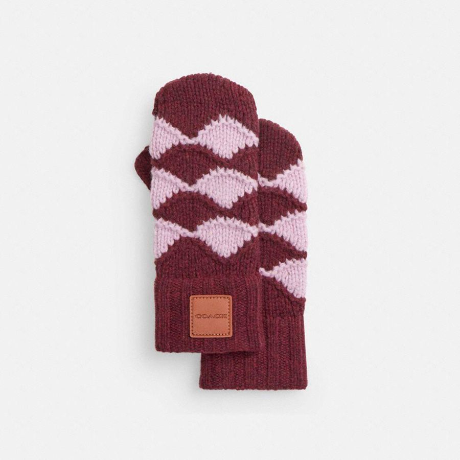 Luvas COACH Bobble Stripe Mittens Feminino Vermelhas | 86437GQDT