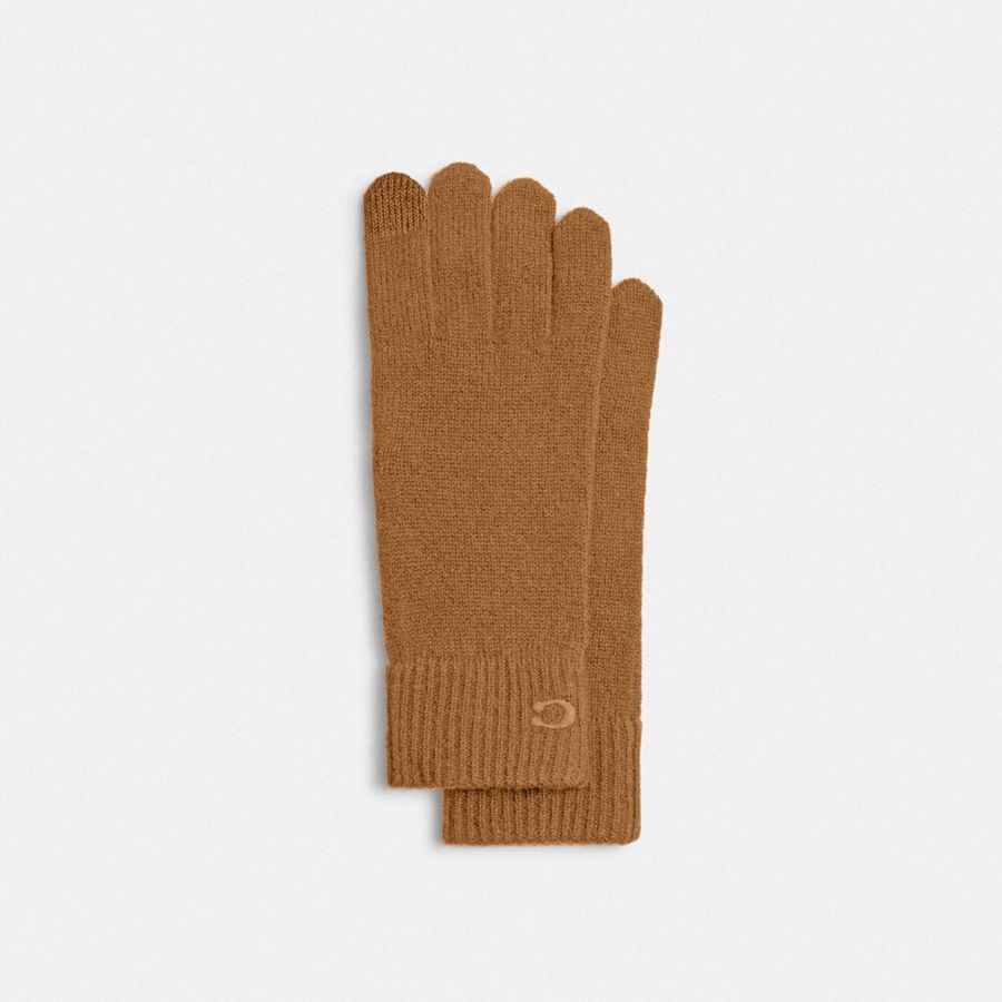Luvas COACH Knit Tech Feminino Marrom | 76184QULY