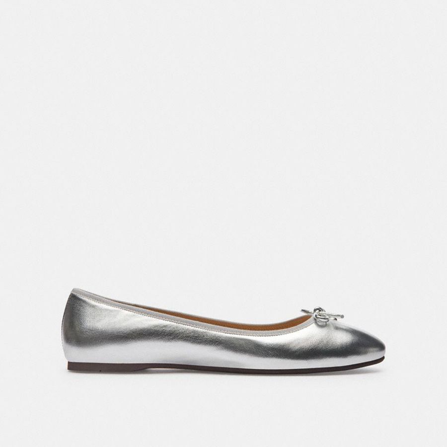 Mocassins COACH Abigail Flat Feminino Prateadas | 89654PEKL