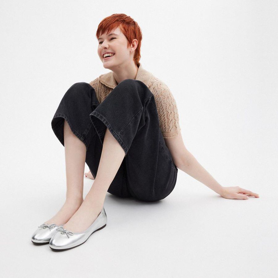 Mocassins COACH Abigail Flat Feminino Prateadas | 89654PEKL