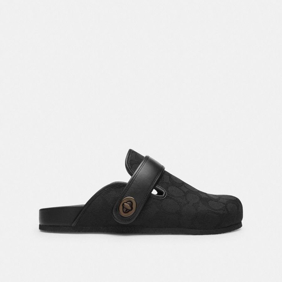 Mocassins COACH Blake Clog In Signature Jacquard Feminino Pretas | 07568DXMT