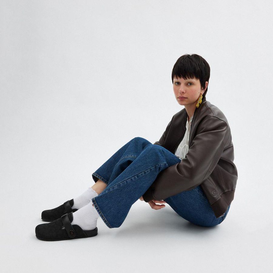 Mocassins COACH Blake Clog In Signature Jacquard Feminino Pretas | 07568DXMT