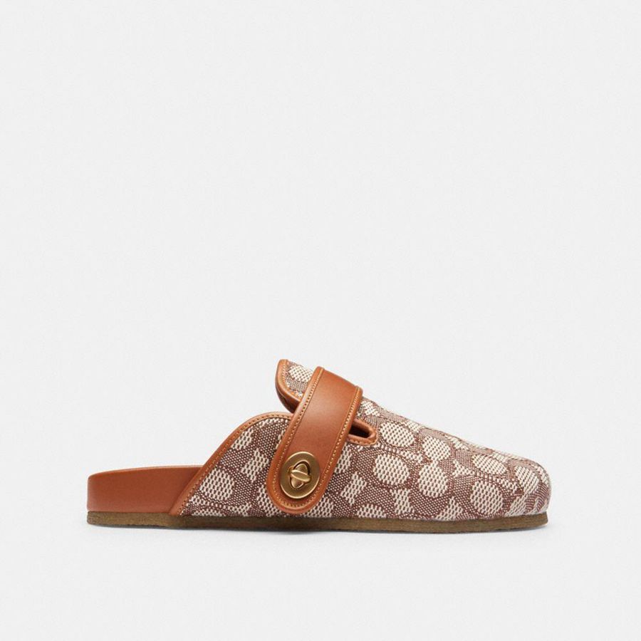 Mocassins COACH Blake Clog In Signature Textile Jacquard Feminino Marrom | 31879TWBM