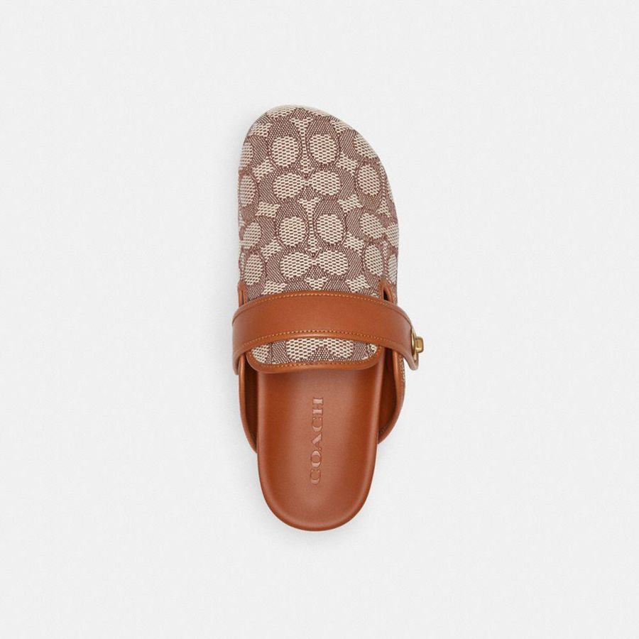 Mocassins COACH Blake Clog In Signature Textile Jacquard Feminino Marrom | 31879TWBM