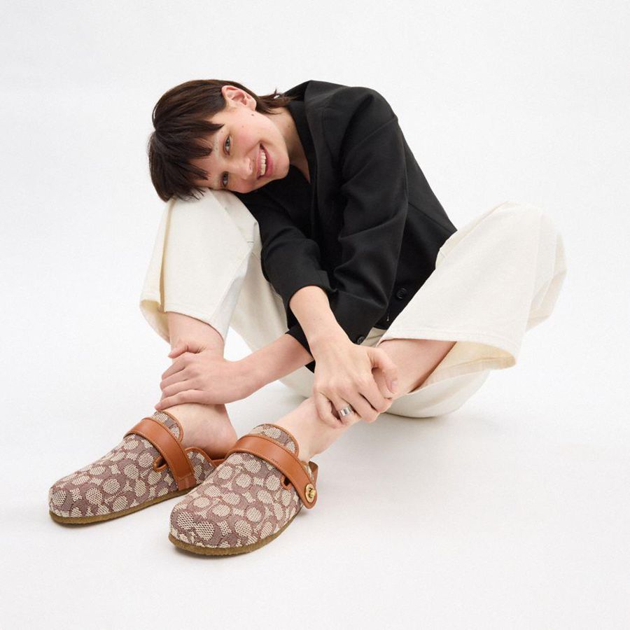Mocassins COACH Blake Clog In Signature Textile Jacquard Feminino Marrom | 31879TWBM