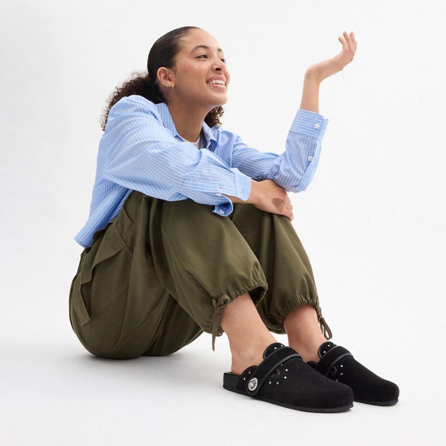 Mocassins COACH Blake Clog With Rivets Feminino Pretas | 19354DHYL