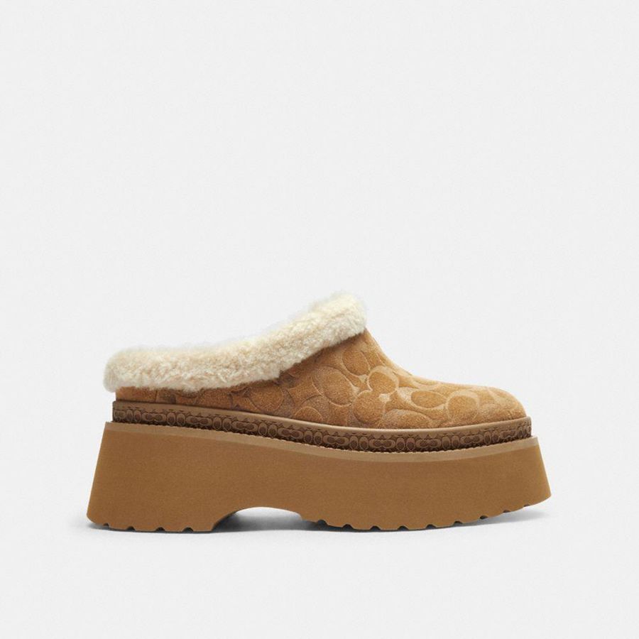 Mocassins COACH Cecelia Clog In Signature Suede Feminino Marrom | 76503EKBT