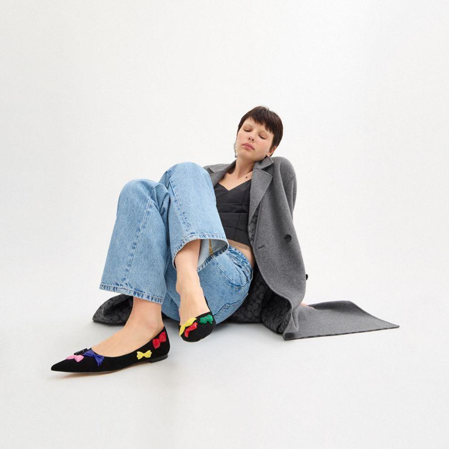 Mocassins COACH Daphne Flat Feminino Pretas | 29847ITQZ