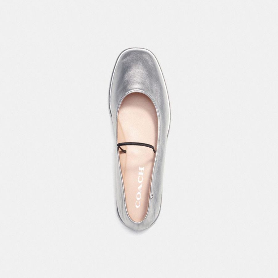 Mocassins COACH Emilia Mary Jane In Silver Metallic Feminino Prateadas | 08371XYNH