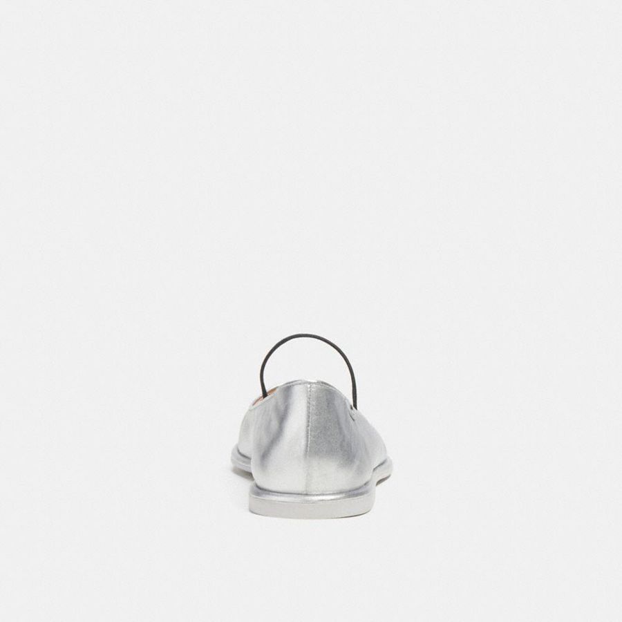 Mocassins COACH Emilia Mary Jane In Silver Metallic Feminino Prateadas | 08371XYNH