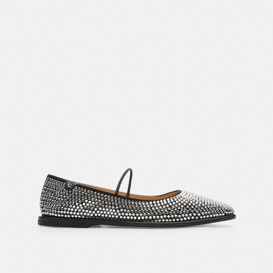 Mocassins COACH Emilia Mary Jane With Crystal Feminino Prateadas | 19326LGPK