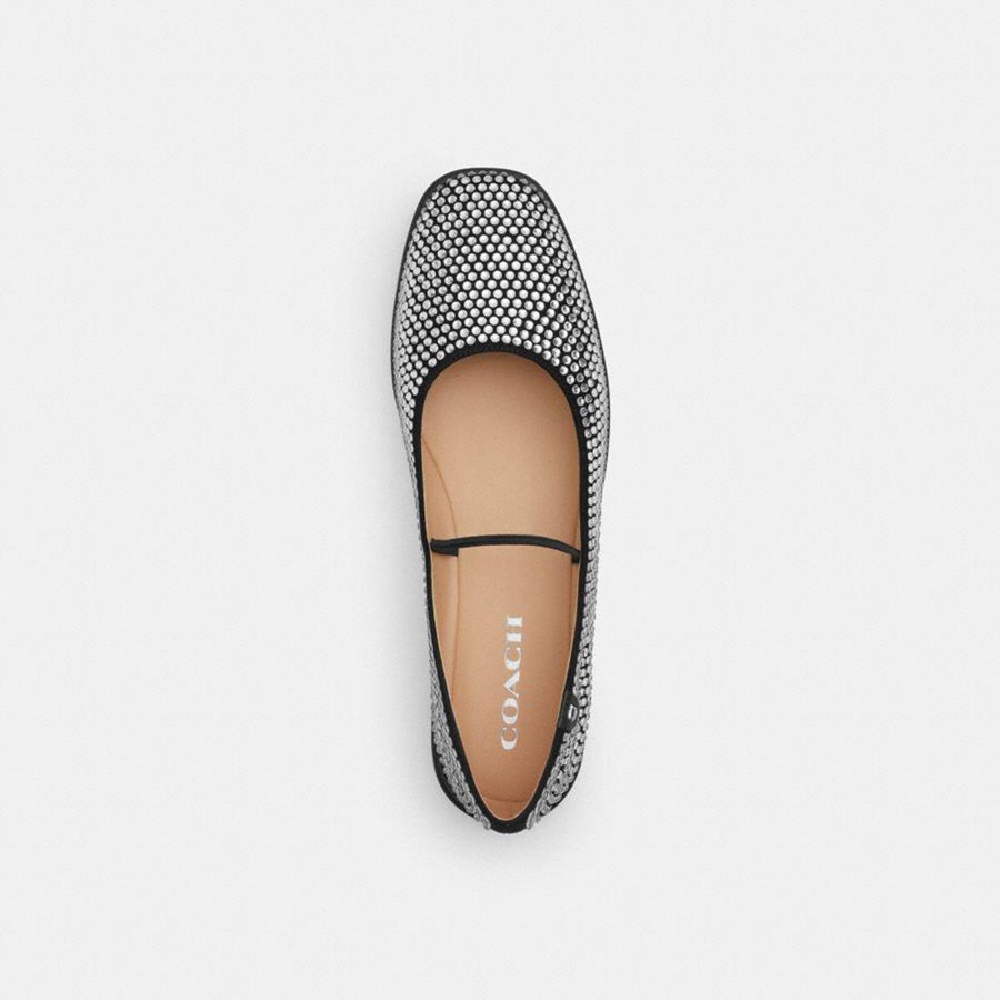 Mocassins COACH Emilia Mary Jane With Crystal Feminino Prateadas | 19326LGPK