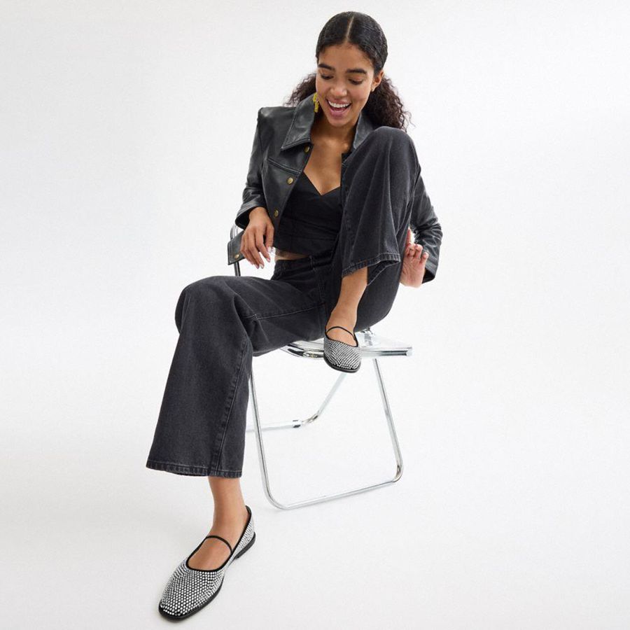 Mocassins COACH Emilia Mary Jane With Crystal Feminino Prateadas | 19326LGPK