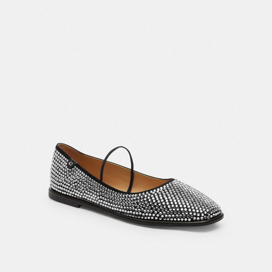 Mocassins COACH Emilia Mary Jane With Crystal Feminino Prateadas | 19326LGPK
