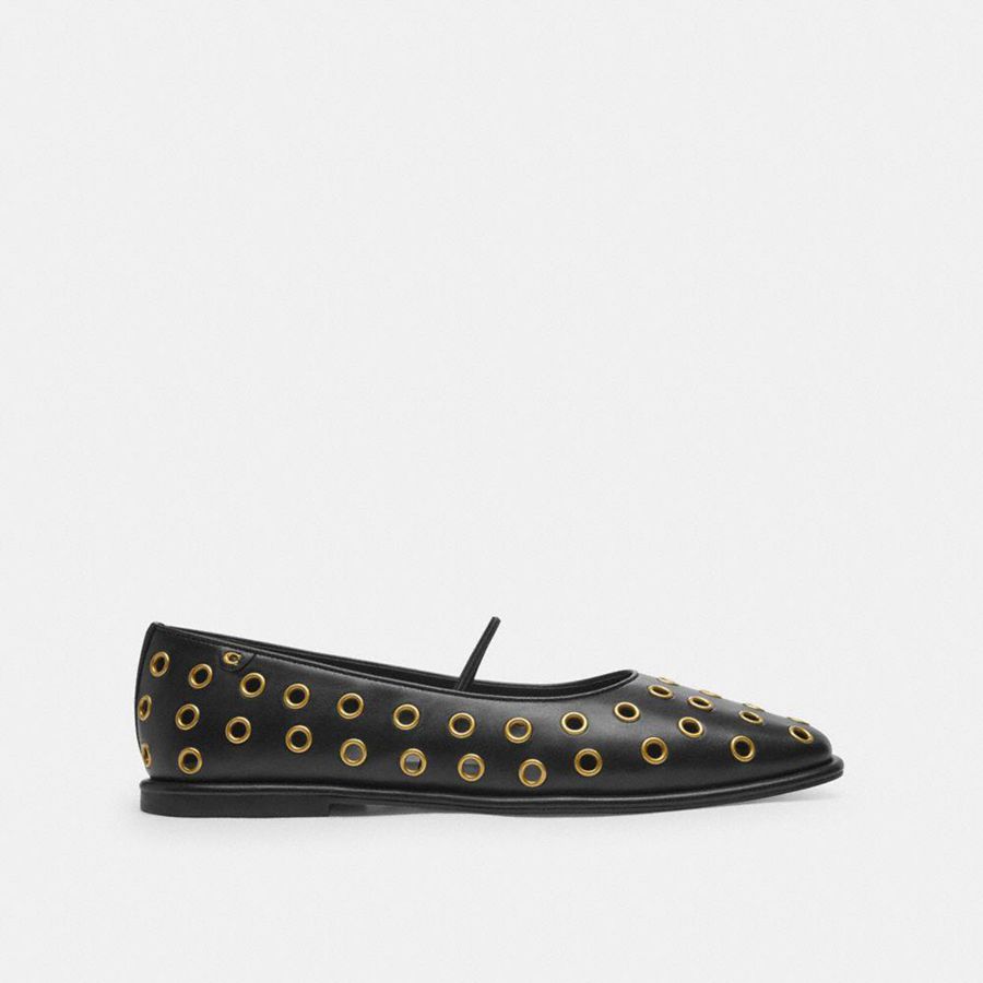 Mocassins COACH Emilia Mary Jane With Grommets Feminino Pretas | 41827ELVO