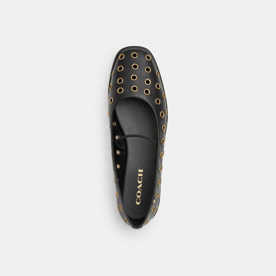 Mocassins COACH Emilia Mary Jane With Grommets Feminino Pretas | 41827ELVO