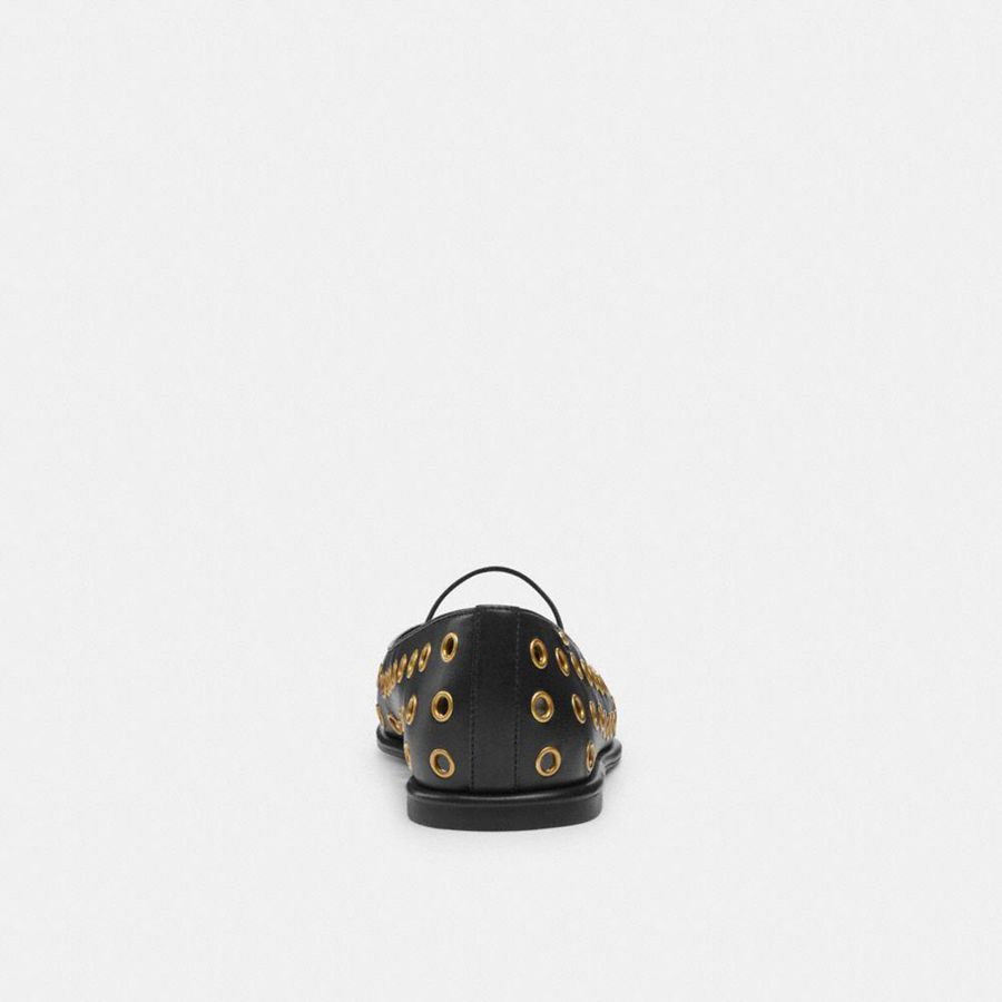 Mocassins COACH Emilia Mary Jane With Grommets Feminino Pretas | 41827ELVO