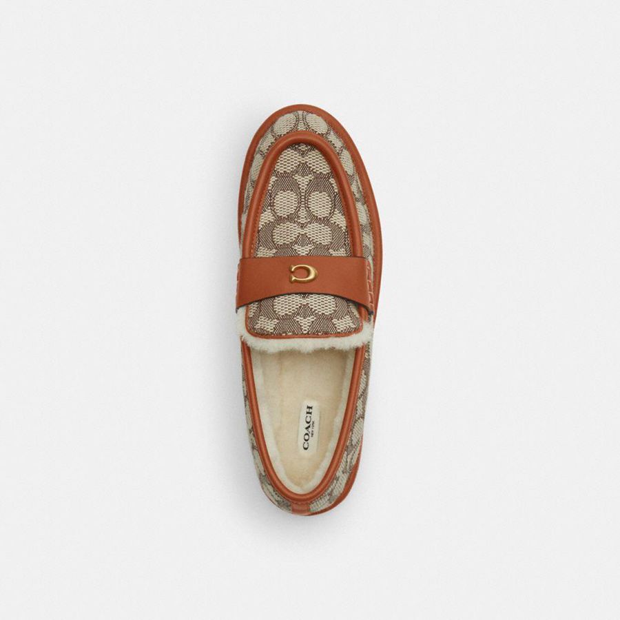 Mocassins COACH Forest Slipper In Signature Textile Jacquard Feminino Marrom | 49528NCFZ