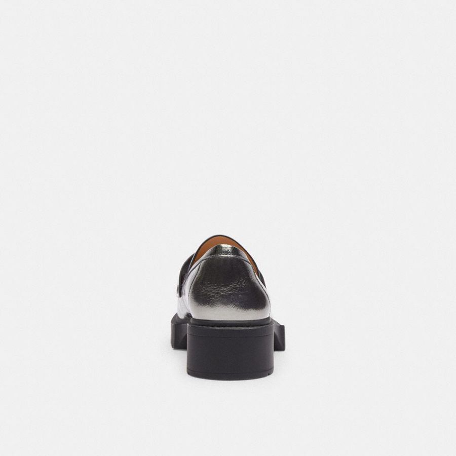 Mocassins COACH Leah Feminino Prateadas | 63851ZHLB