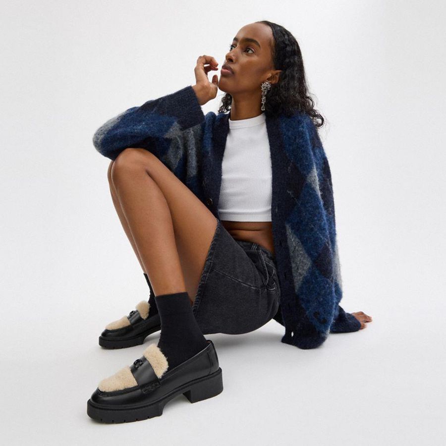 Mocassins COACH Leah Feminino Pretas | 12406CXQV