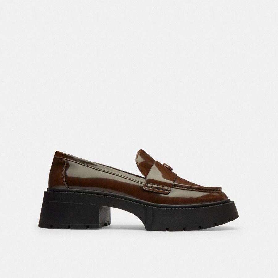 Mocassins COACH Leah Platform Feminino Marrom | 68925FXHN