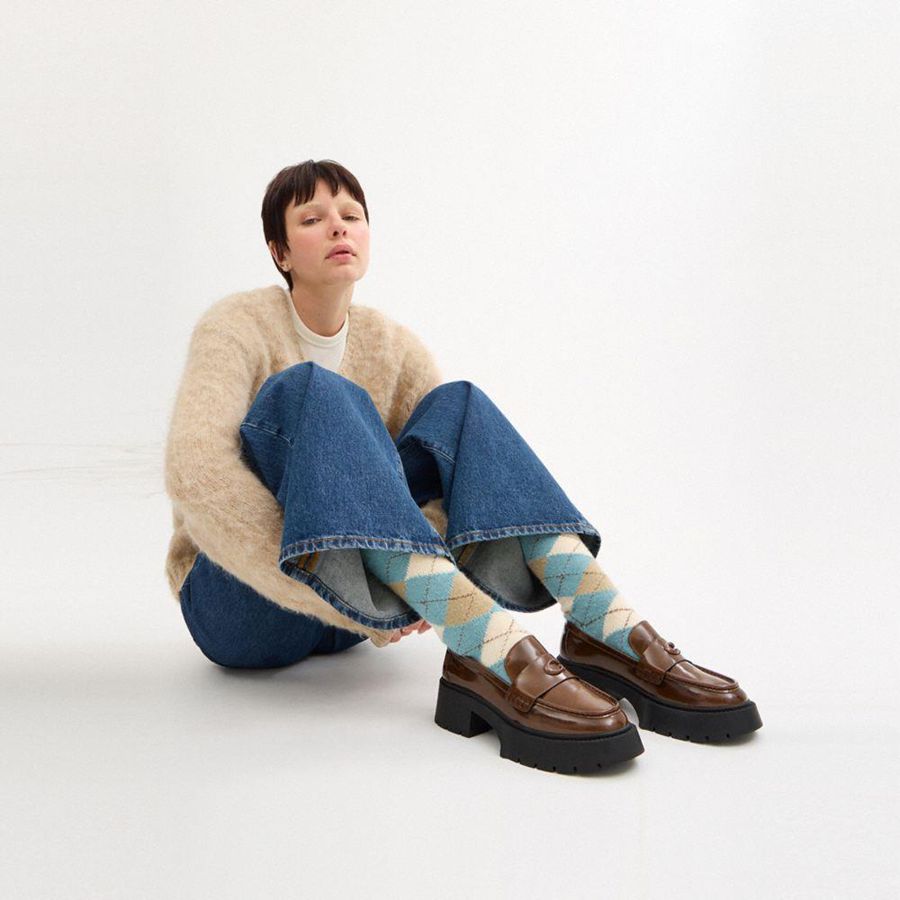Mocassins COACH Leah Platform Feminino Marrom | 68925FXHN