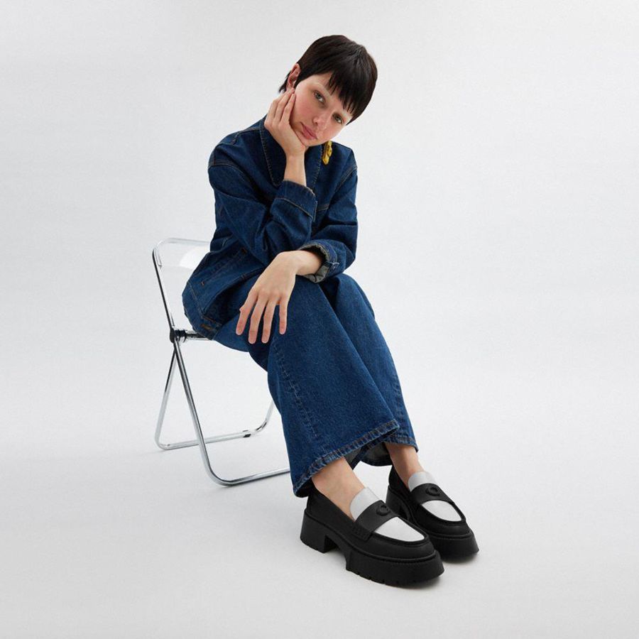 Mocassins COACH Leah Platform Feminino Pretas | 57281YJBX