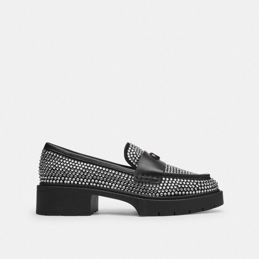 Mocassins COACH Leah With Crystal Feminino Prateadas | 52698MCIB