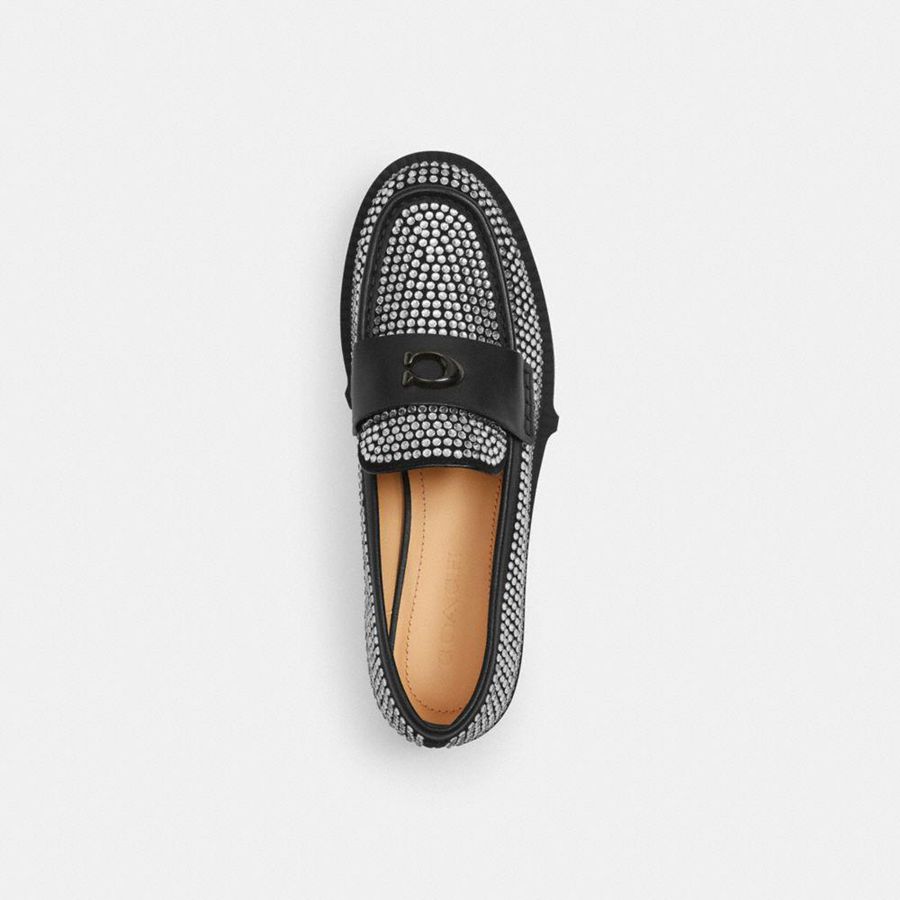 Mocassins COACH Leah With Crystal Feminino Prateadas | 52698MCIB
