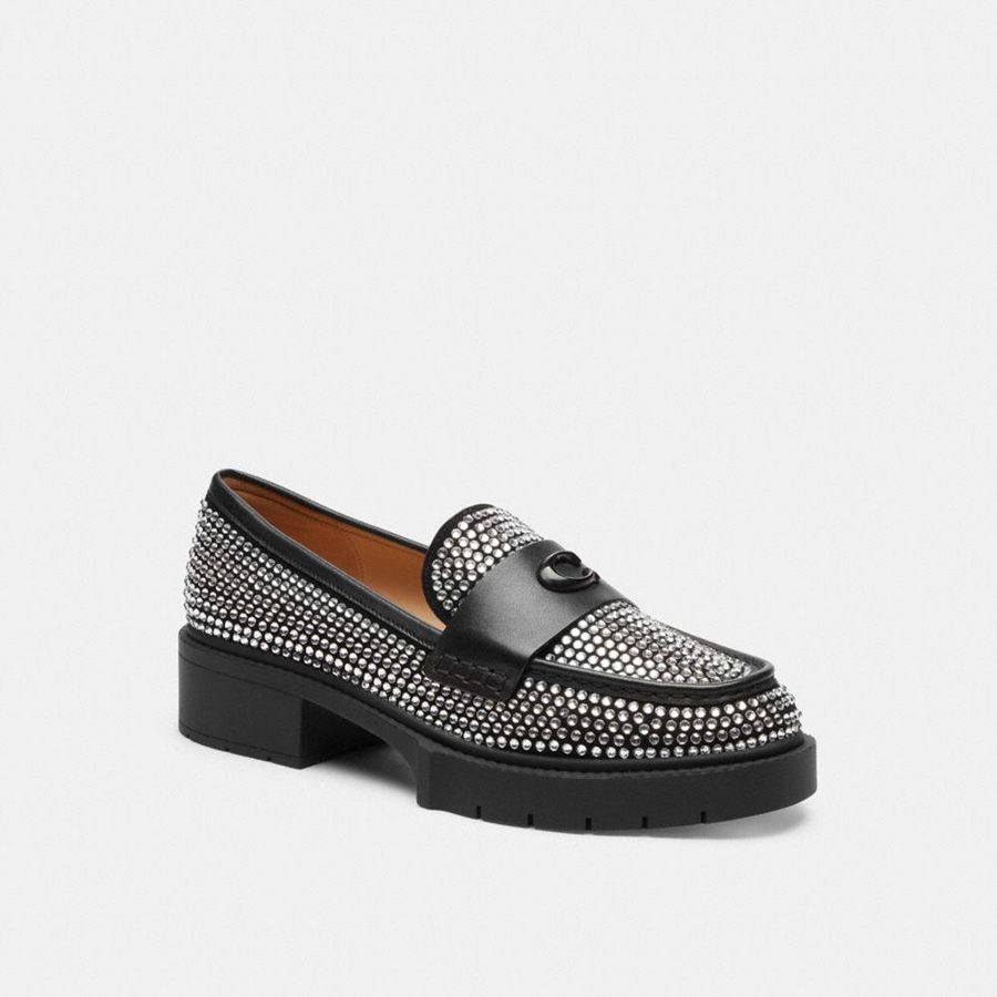 Mocassins COACH Leah With Crystal Feminino Prateadas | 52698MCIB