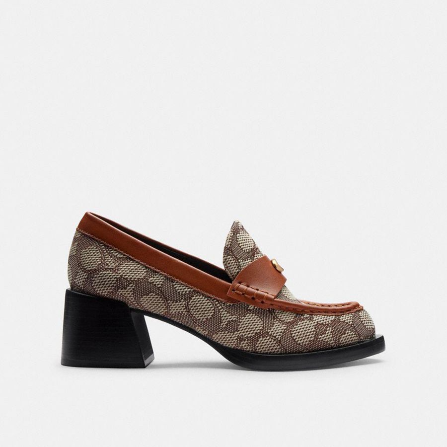 Mocassins COACH Natalie In Signature Textile Jacquard Feminino Marrom | 04695DBTG