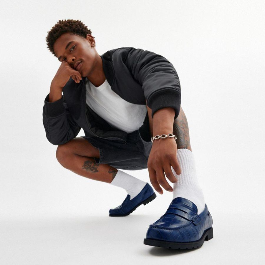 Mocassins COACH Reagan Masculino Azuis | 27389TVOS