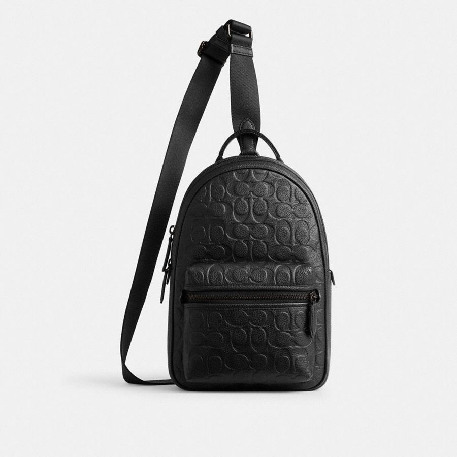 Mochila COACH Charter Pack In Signature Leather Masculino Pretas | 96015OVNW