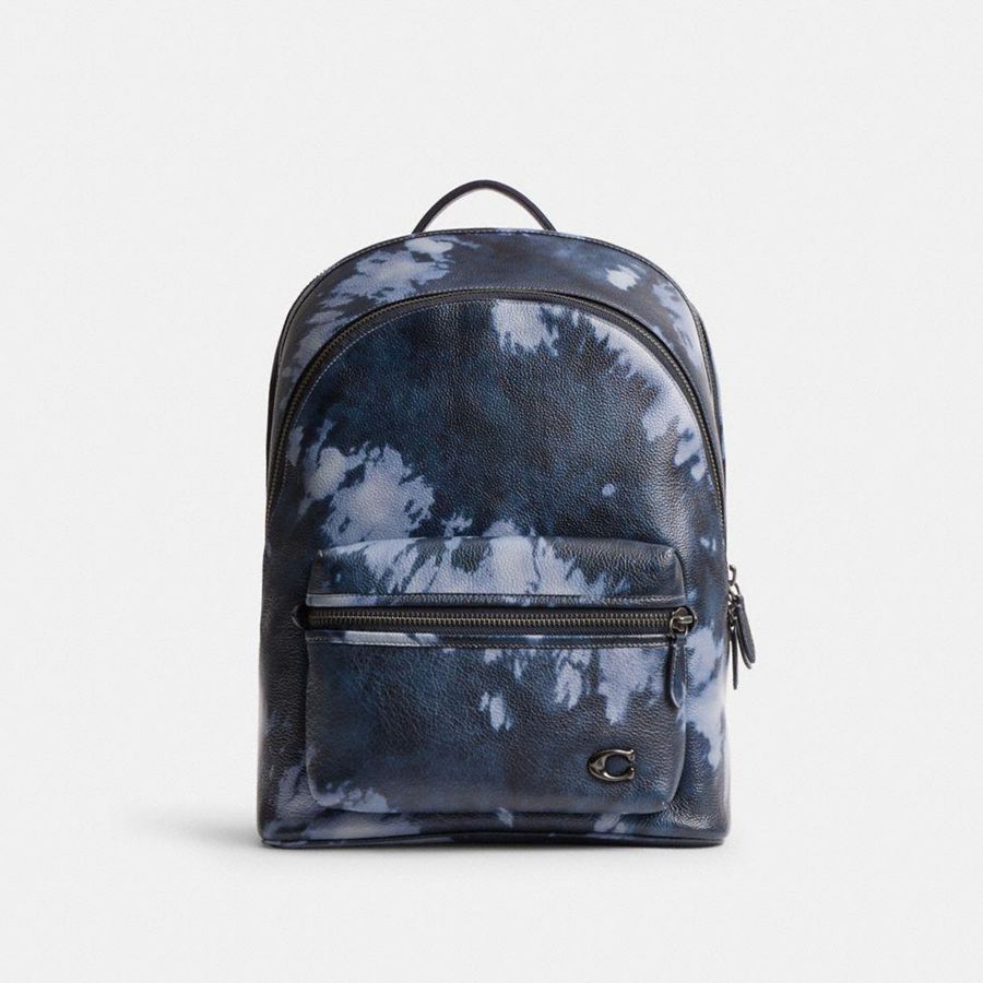 Mochila COACH Charter With Tie Dye Print Masculino Azul Marinho | 95302EFXH