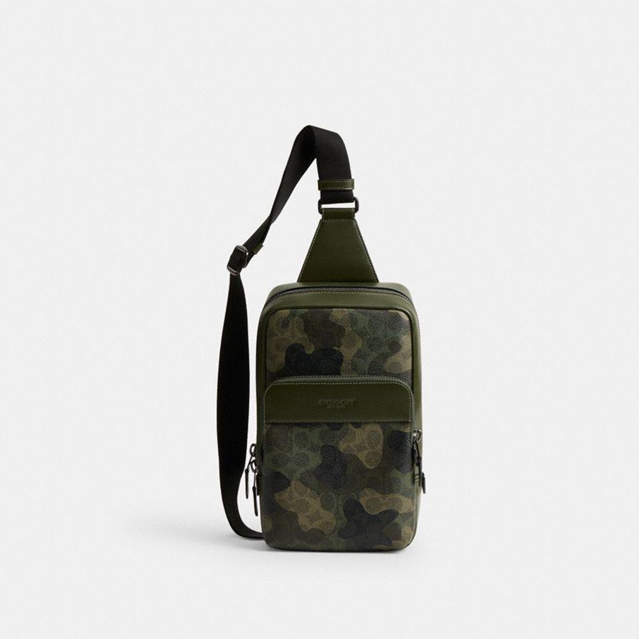 Mochila COACH Gotham Pack In Signature Camo Print Masculino Verdes | 61325KQJC