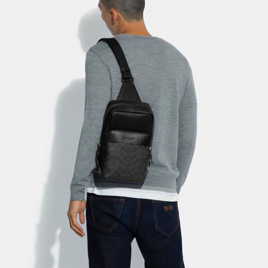 Mochila COACH Gotham Pack In Signature Canvas Feminino Pretas | 32518POSU