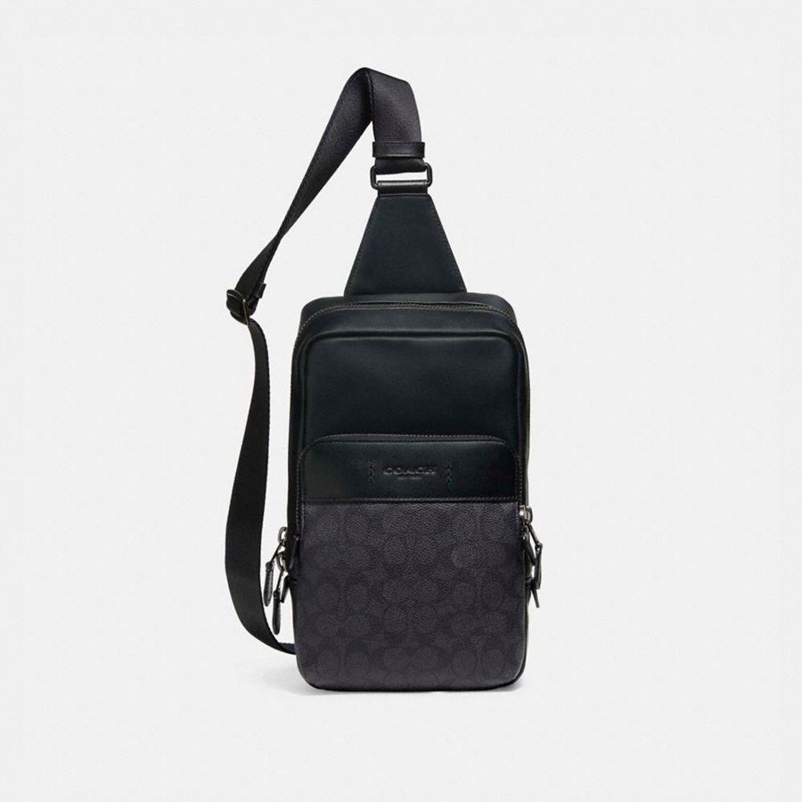 Mochila COACH Gotham Pack In Signature Canvas Feminino Pretas | 32518POSU