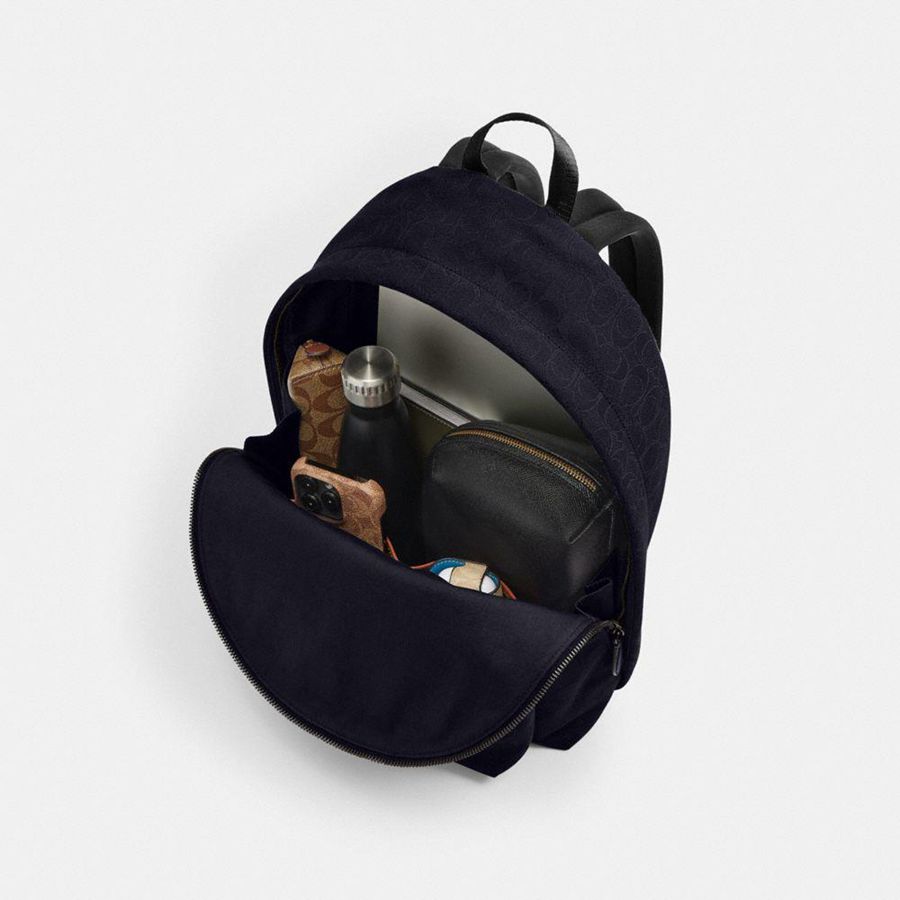 Mochila COACH Hall In Signature Jacquard Masculino Azul Marinho | 73580LUCA
