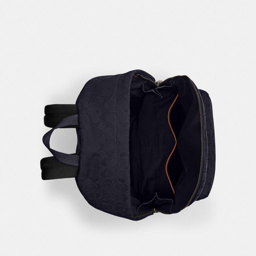 Mochila COACH Hall In Signature Jacquard Masculino Azul Marinho | 73580LUCA