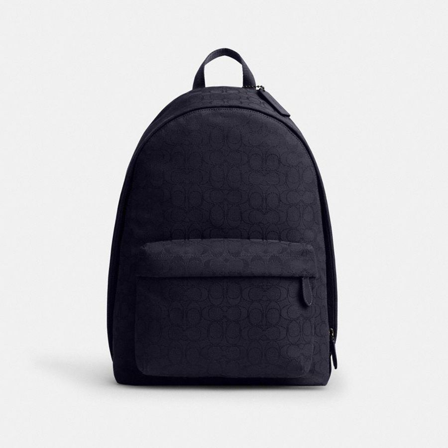 Mochila COACH Hall In Signature Jacquard Masculino Azul Marinho | 73580LUCA