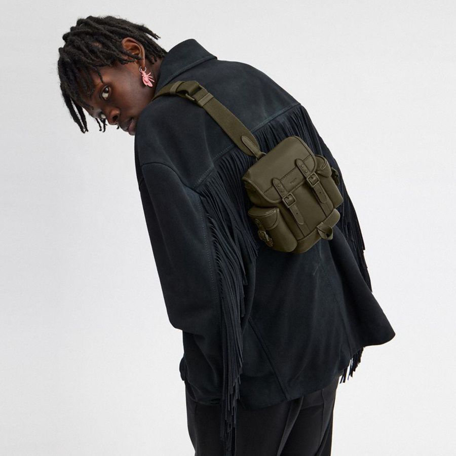 Mochila COACH Hitch 13 Masculino Verdes | 16720GJHE
