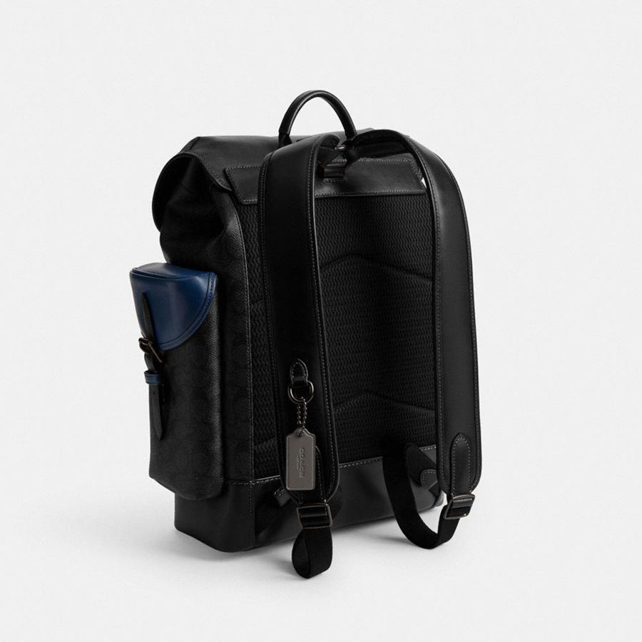Mochila COACH Hitch In Blocked Signature Canvas Masculino Pretas | 05942RCLK