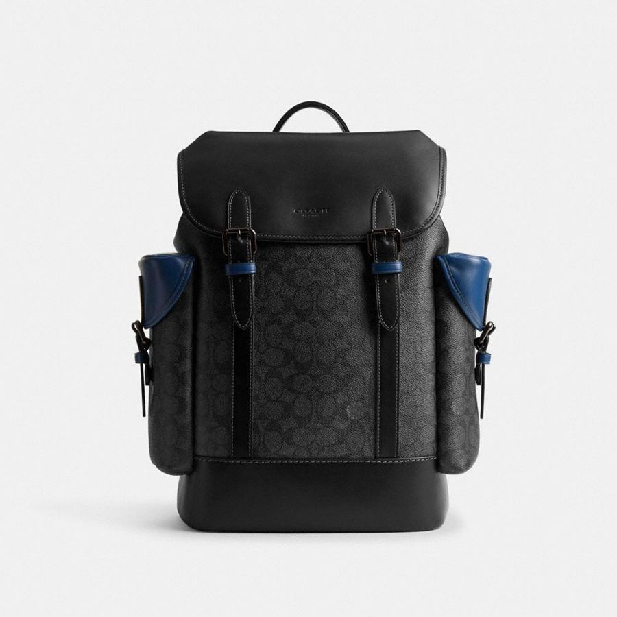 Mochila COACH Hitch In Blocked Signature Canvas Masculino Pretas | 05942RCLK