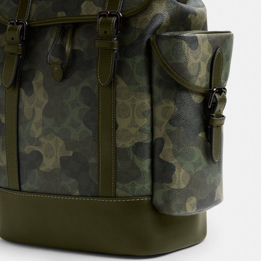 Mochila COACH Hitch In Signature Camo Print Masculino Verdes | 57340RPLB