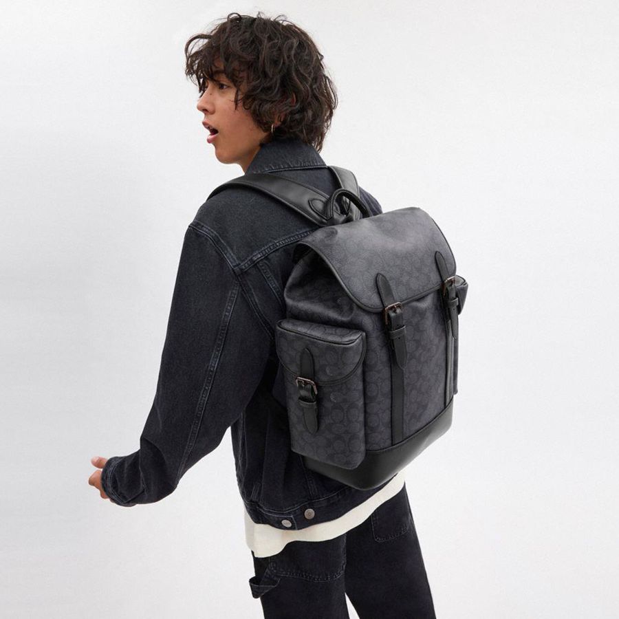 Mochila COACH Hitch In Signature Canvas Masculino Cinzentas | 36251PBCI