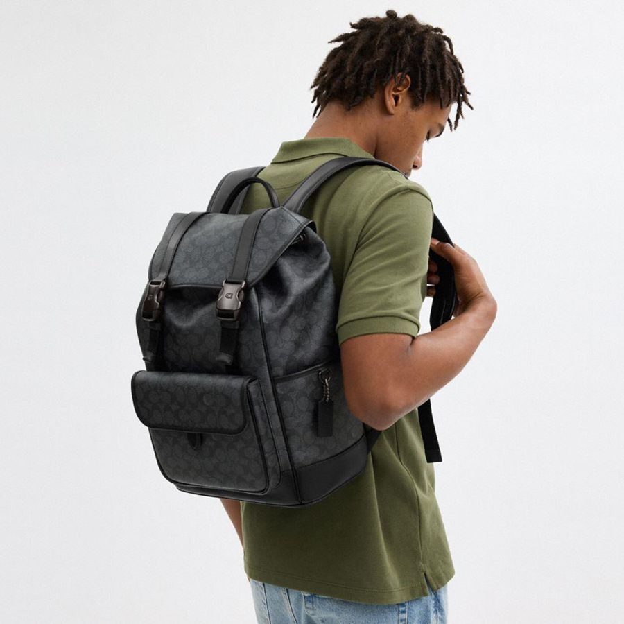 Mochila COACH League Flap In Signature Canvas Feminino Cinzentas | 01326FRZA