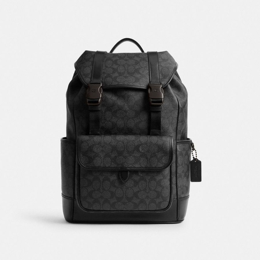 Mochila COACH League Flap In Signature Canvas Feminino Cinzentas | 01326FRZA